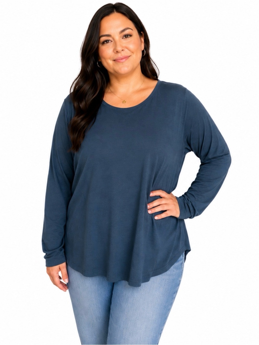 aerie Henley Top and Leo & Nicole Long-Sleeve Scoop Top in Slate Blue - Picture 2 of 7